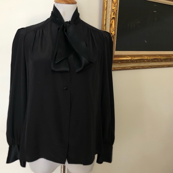 black satin blouse with bow